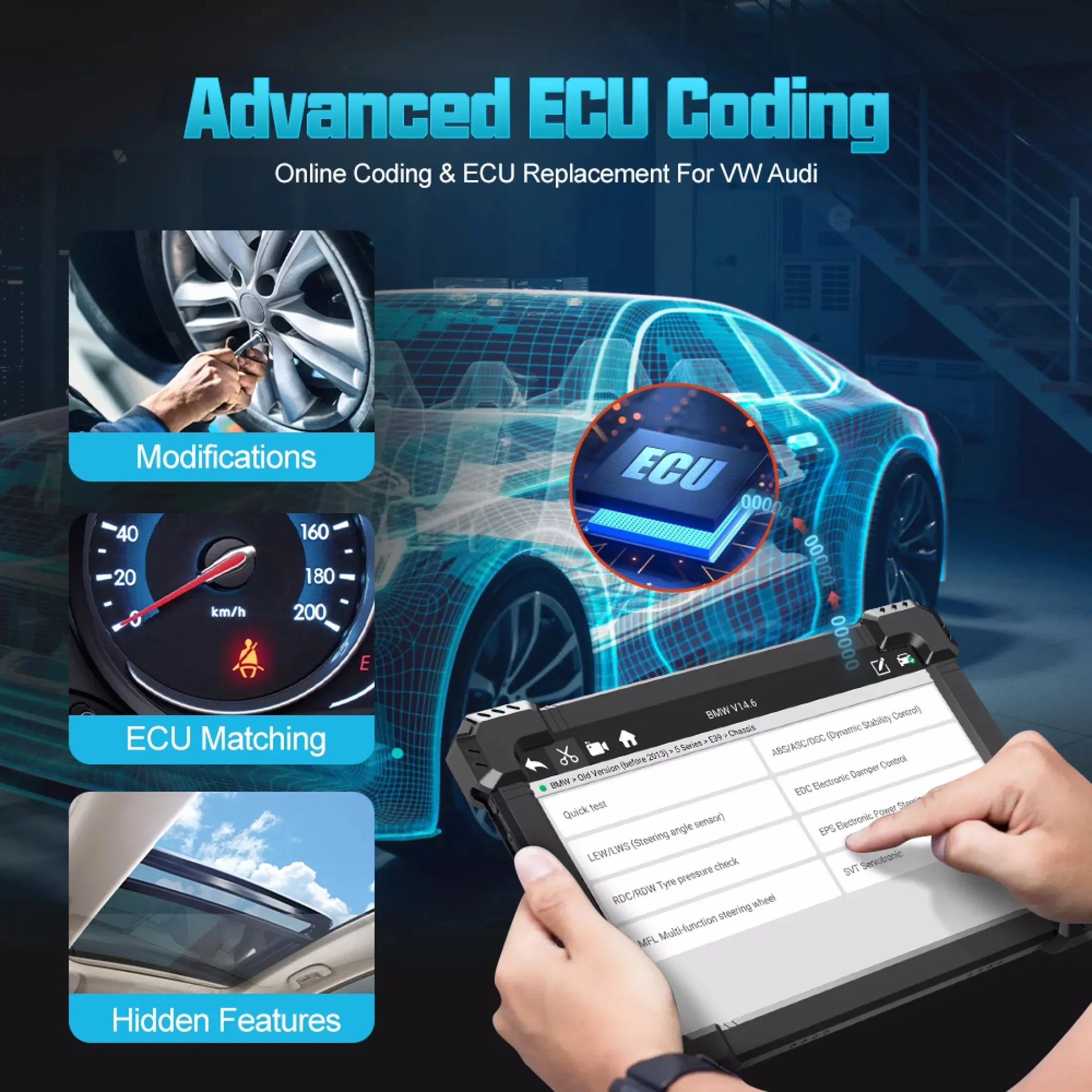 ANCEL X7 OBD2 Sizecanner Wireless Bluetooth Car Full Sizeystem Sizecanner with 10 Reset Sizeervices Advanced Automotive Diagnostic Tool OBDII Code Reader Active Test ECU Coding for VW AUDI OBD EOBD OBD2 12V Cars