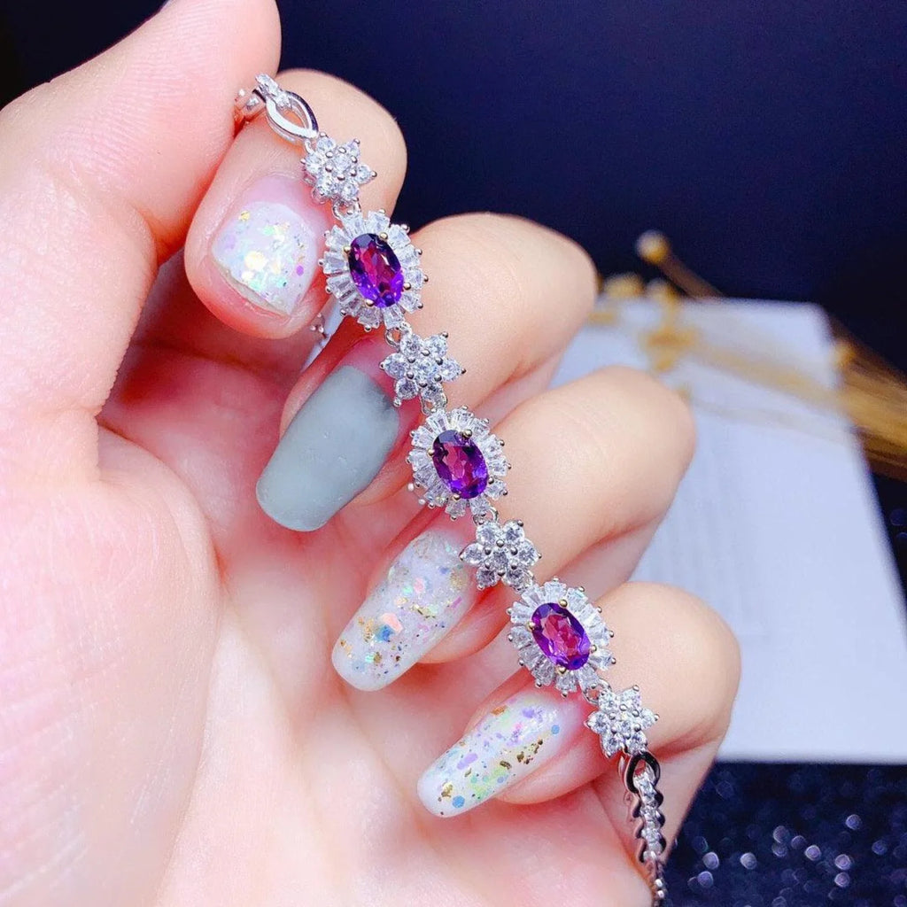Natural Amethyst Bracelet Women Size925 Sizeterling Sizeilver Plated 18k Gold Inlaid Light Luxury