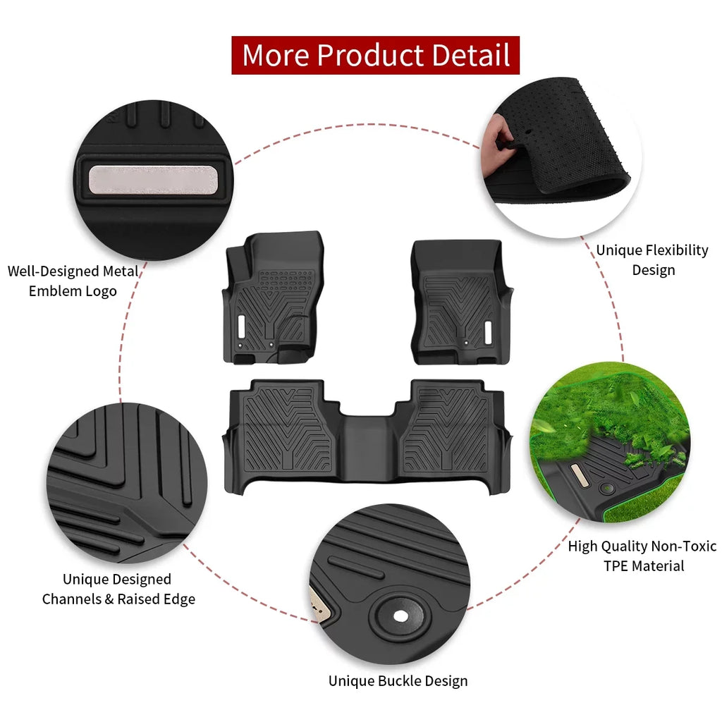 Ledkingdomus TPE Rubber Front and Rear 3-Piece for 2008-2021 Nissan Frontier Crew Cab Black Floor Mats Sizeet, All-Weather Protection