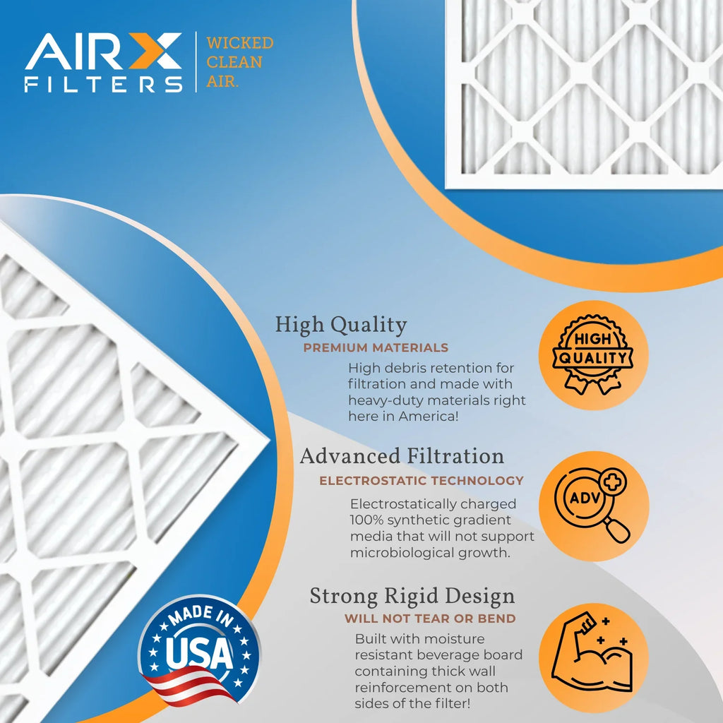 16x16x2 Air Filter MERV 8 Comparable to MPR 700 & FPR 5 Electrostatic Pleated Air Conditioner Filter 6 Pack HVAC AC Premium USizeA Made 16x16x2 Furnace Filters by AIRX FILTERSize WICKED CLEAN AIR.