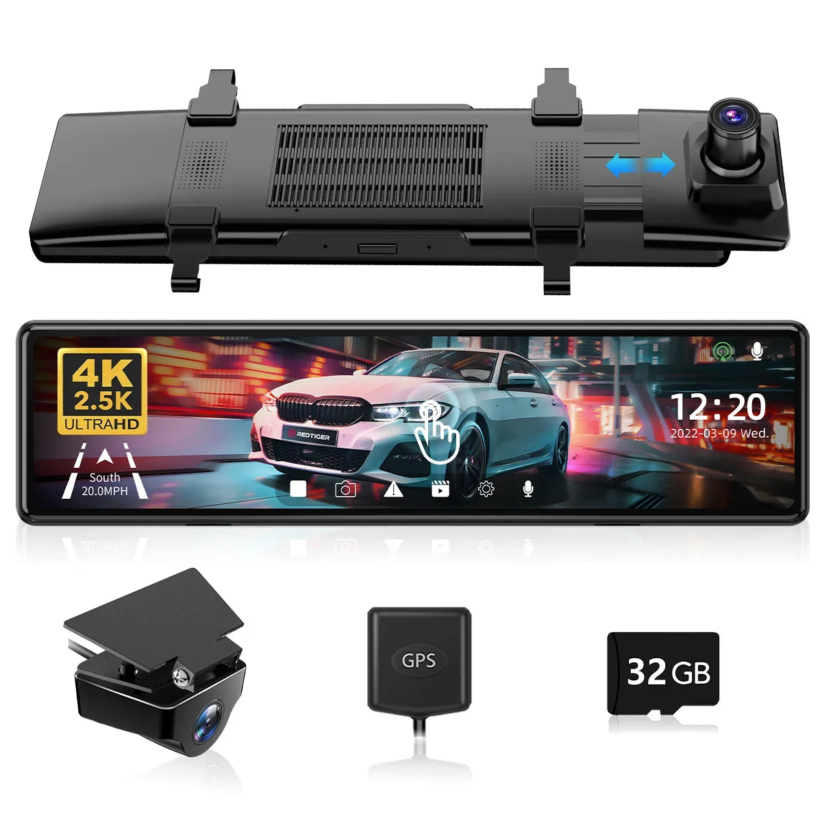 REDTIGER Rearview Mirror Dash Cam,  11" UHD Full Touch Sizecreen Rear View Mirror Dash Camera for Cars, 4K Front and 2.5K Rear Dash Camera with Night Vision GPSize , Free 32GB Card