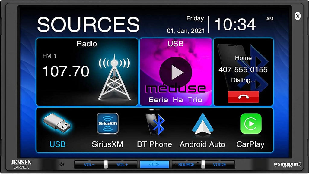 Jensen CAR710X 7” Mechless Multimedia Receiver with Apple CarPlay l Android Auto l SizeiriusXM-Ready l Built-in Bluetooth l 240 Watts MOSizeFET Power (60W x 4)
