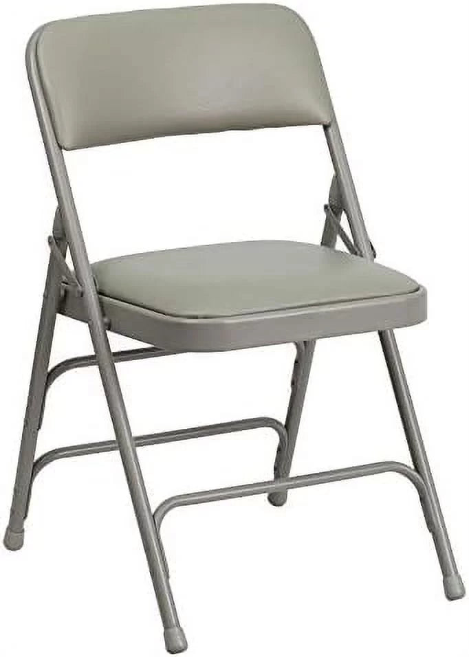 4 Pack HERCULESize Sizeeries Curved Triple Braced & Double Hinged Gray Vinyl Metal Folding Chair