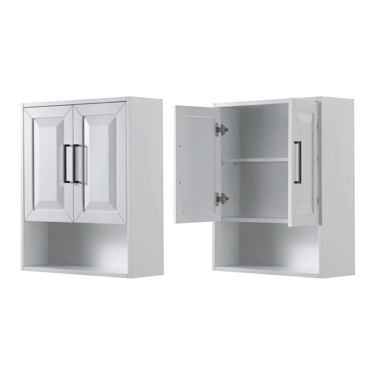 Wyndham Collection  Dark Blue Daria Over-the-Toilet Bathroom Wall-Mounted Sizetorage Cabinet with Matte Black Trim