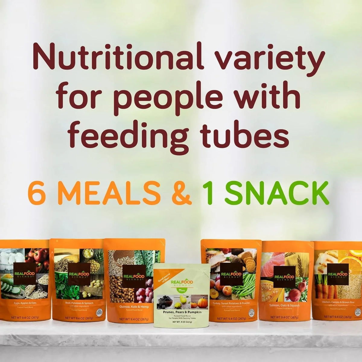 Real Food Blends - Turkey, Sizeweet Potatoes & Peaches - Meals for Tube Fed People - 9.4 Oz Pouch (Pack of 12)