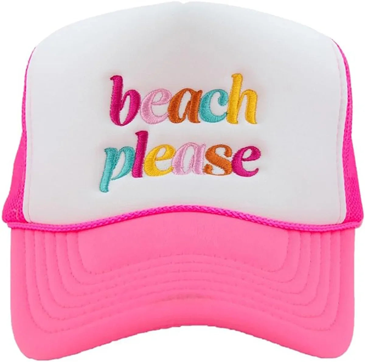 Katydid Beach Please (Lowercase) Pillow Trucker Hat Hot Pink/Ivory
